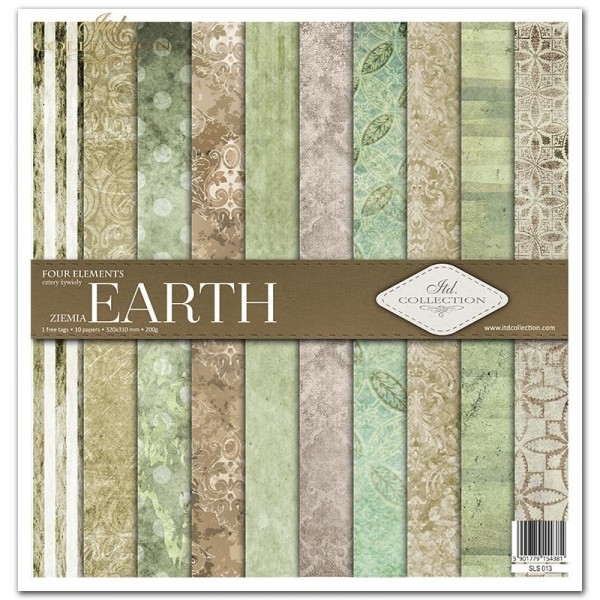 Papier scrapbooking Four elements Earth assortiment 1 tag + 10 feuilles 30x30