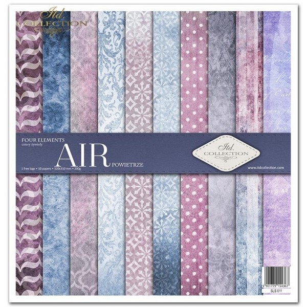 Papier scrapbooking Four elements Air assortiment 1 tag + 10 feuilles 30x30