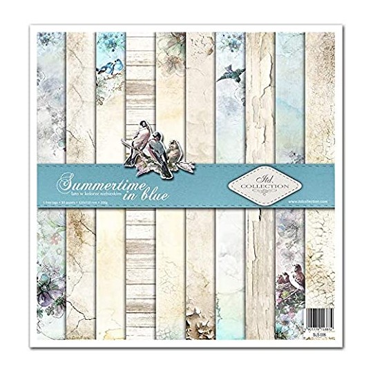 Papier scrapbooking Summertime in Blue assortiment 1 tag + 10 feuilles 30x30