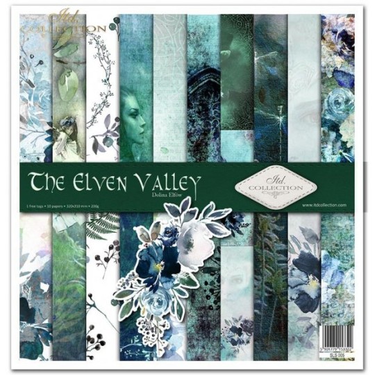 Papier scrapbooking The Elven Valley assortiment 1 tag + 10 feuilles 30x30