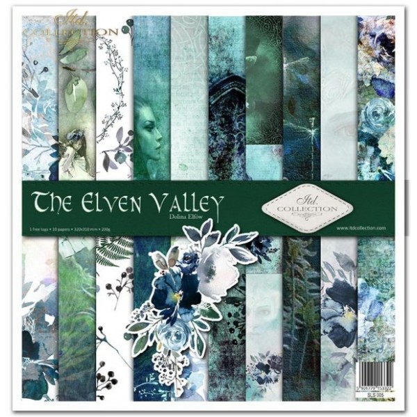 Papier scrapbooking The Elven Valley assortiment 1 tag + 10 feuilles 30x30