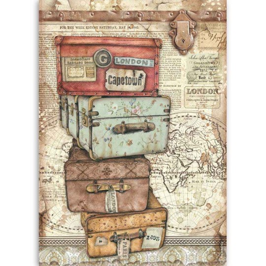 Papier de riz Stamperia 21x29,7cm Lady Vagabond valises