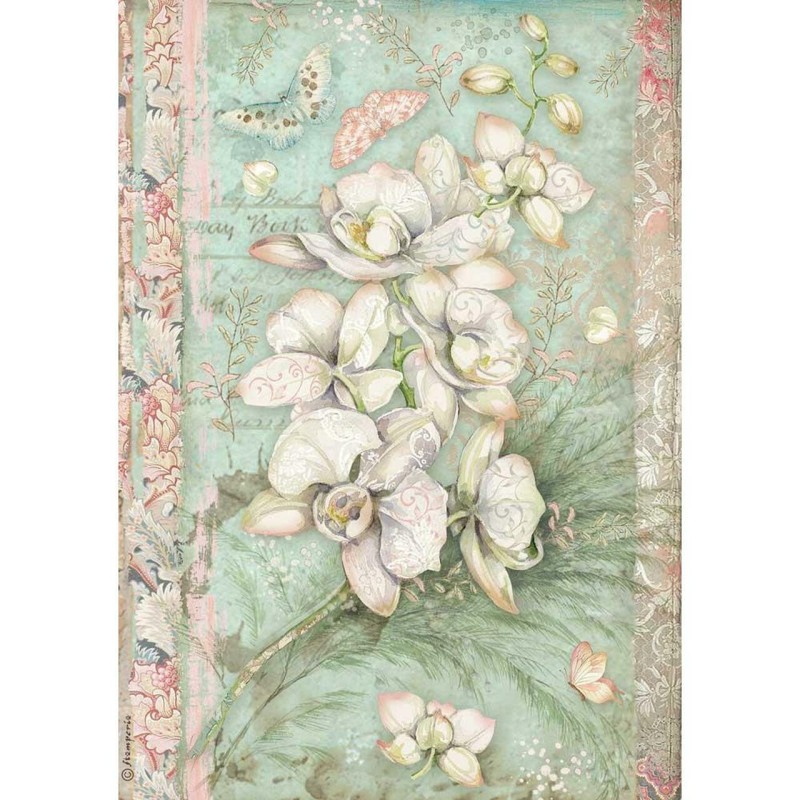 Papier de riz Stamperia 21x29,7cm Orchidée blanche