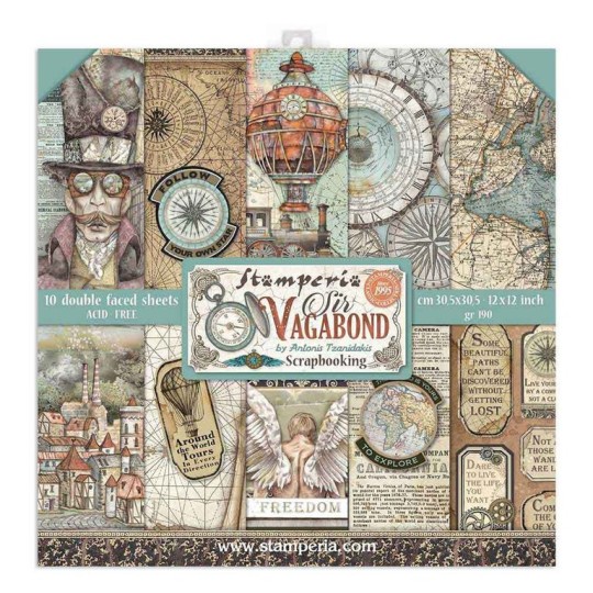 Papier scrapbooking assortiment Stamperia Sir Vagabond 10f recto verso 30x30 Papier scrapbooking assortiment Stamperia Sir Vagabond 10f recto verso 30x30