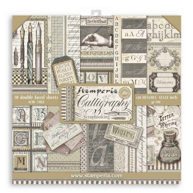 Papier scrapbooking assortiment Stamperia Calligraphie 10f recto verso 30x30