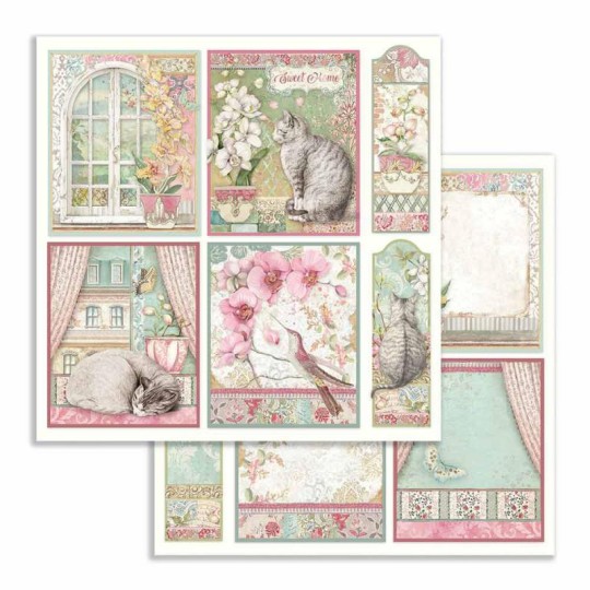 Feuille scrapbooking Stamperia Cartes d'orchidées 30x30 réversible