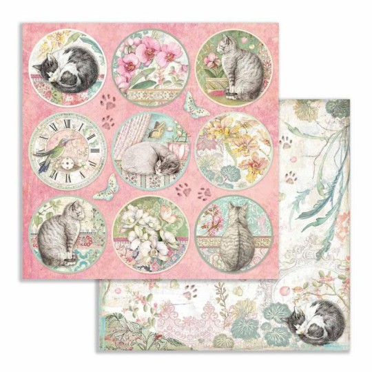 Papier scrapbooking Rondes d'orchidées Stamperia 30x30 réversible
