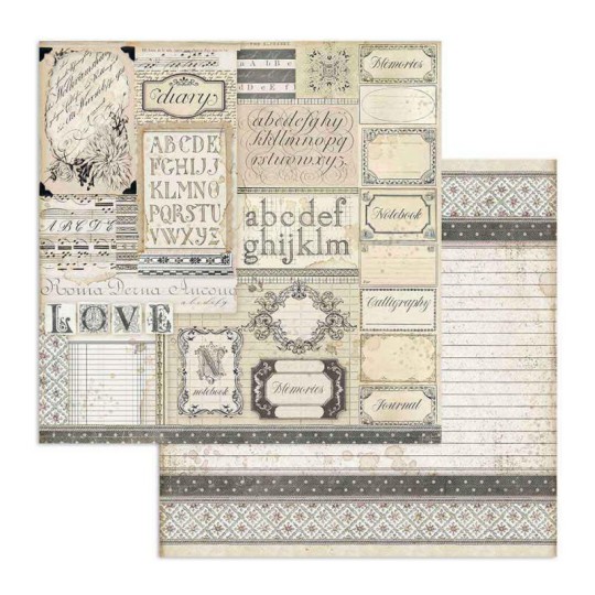 Papier scrapbooking Patchwork d'étiquettes Stamperia 30x30 réversible