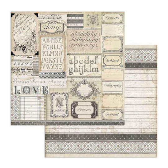 Feuille scrapbooking Stamperia Patchwork d'étiquettes 30x30 réversible