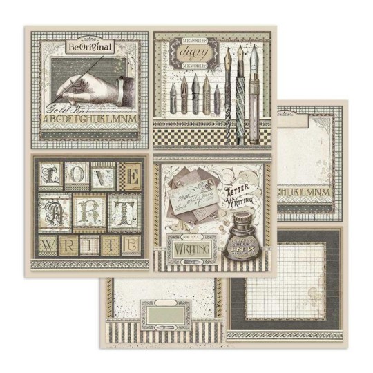 Feuille scrapbooking Stamperia Cartes de calligraphie 30x30 réversible