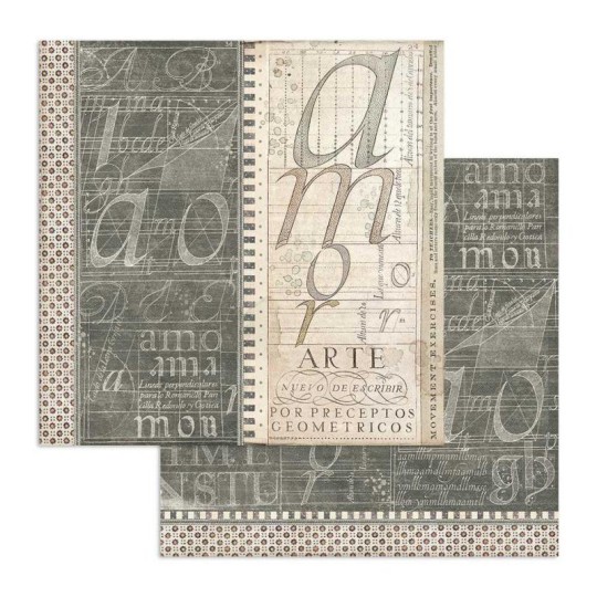 Papier scrapbooking Livre de calligraphie Stamperia 30x30 réversible