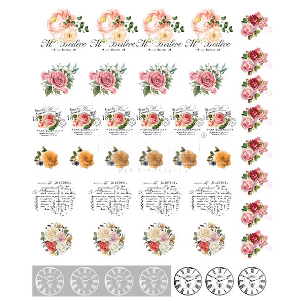 Transfert pelliculable Redesign Bouton Vintage Rose 22.86x27.94cm