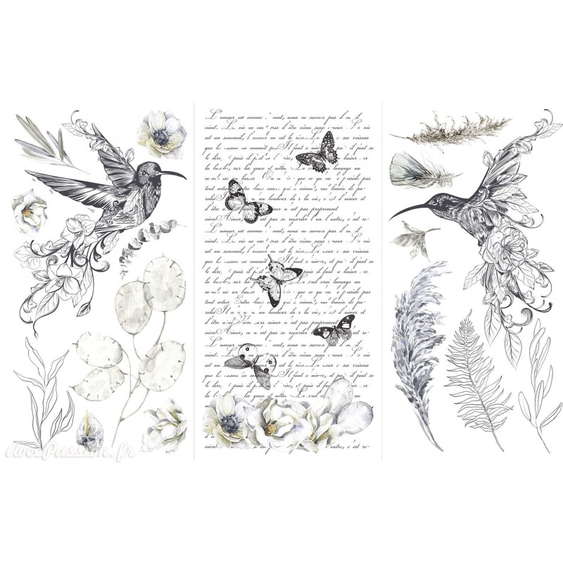 Transfert pelliculable Hokus Pokus Décalcomanie Plume Et Fleurs