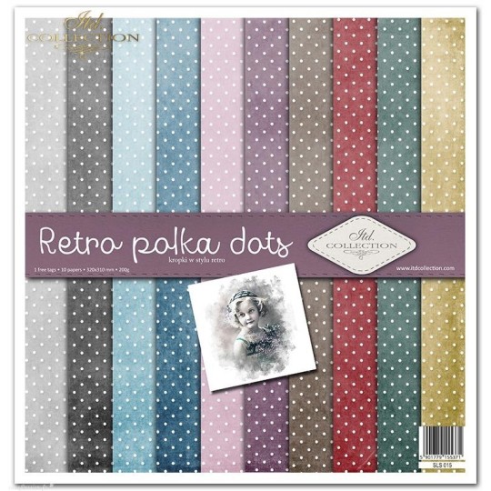Papier scrapbooking Retro polka dots assortiment 1 tag + 10 feuilles 30x30
