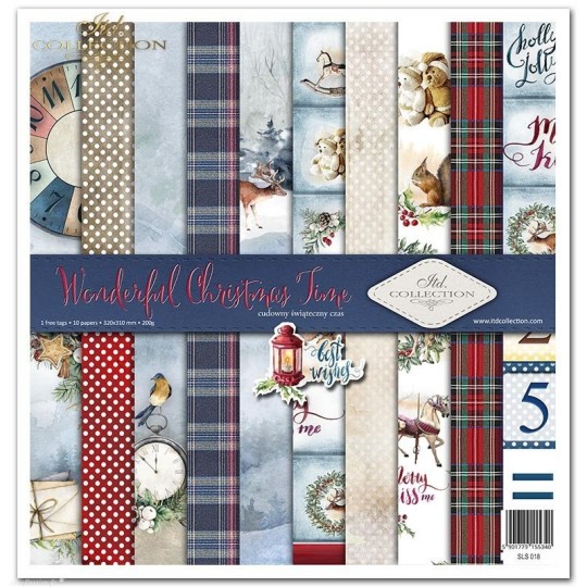 Papier scrapbooking Wonderful Christmas Time assortiment 1 tag + 10 feuilles 30x30