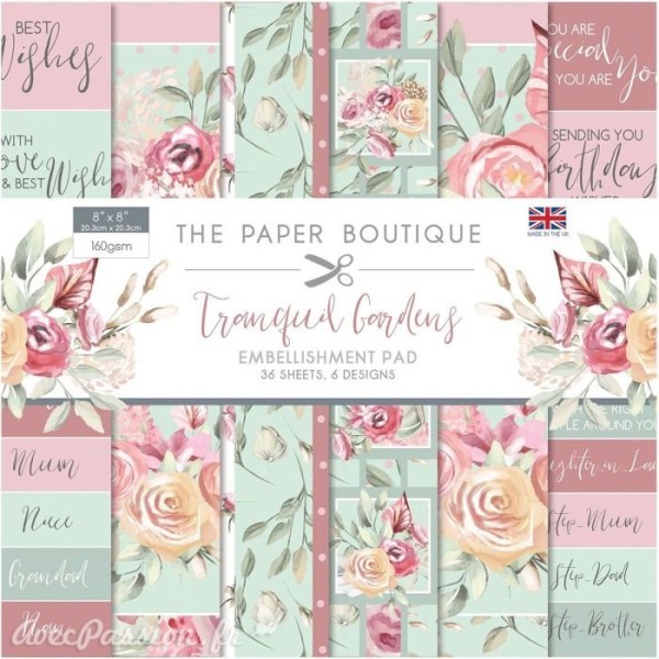 Papier scrapbooking Paper Boutique Tranquil gardens 20x20cm Embellishments pad