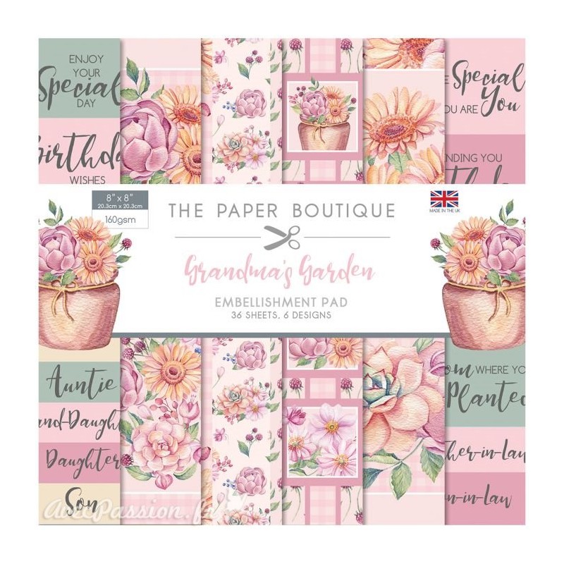 Papier scrapbooking Paper Boutique Grandma's garden 20x20cm embellishments pad