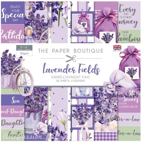Papier scrapbooking Paper Boutique pad Lavender fields 20x20cm Embellishments pad