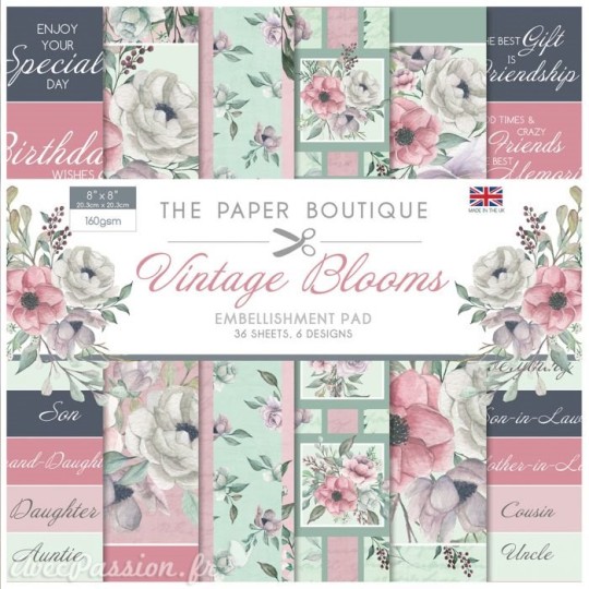 Papier scrapbooking Paper Boutique Embellishments pad Vintage blooms