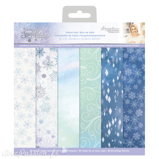 Papier scrapbooking 30x30 assortiment Glittering Snowflakes Vellum36f