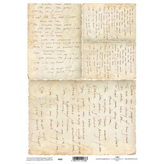 Papier scrapbooking sur papier calque A4 écriture manuscrite