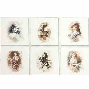 Set de 6 Papiers de riz fillette vintage assortiment 15x15cm
