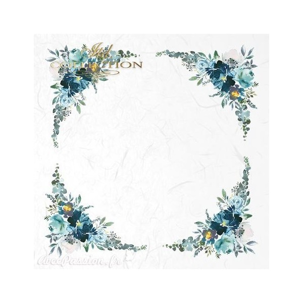 Set de 6 Papiers de riz fleurs bleues assortiment 15x15cm