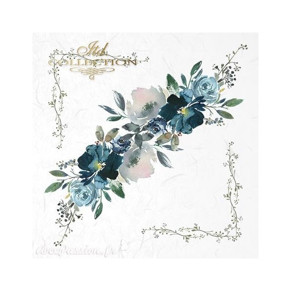 Set de 6 Papiers de riz fleurs bleues assortiment 15x15cm