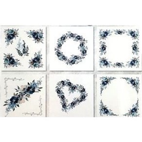 Set de 6 Papiers de riz fleurs bleues assortiment 15x15cm