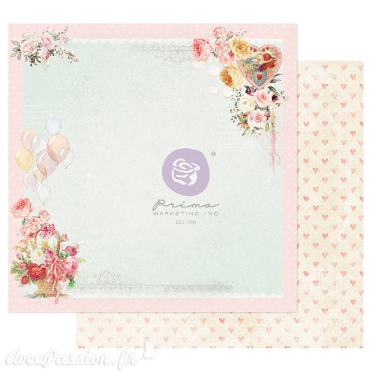 Papier scrapbooking Prima Magic Love on a pink cloud avec dorure