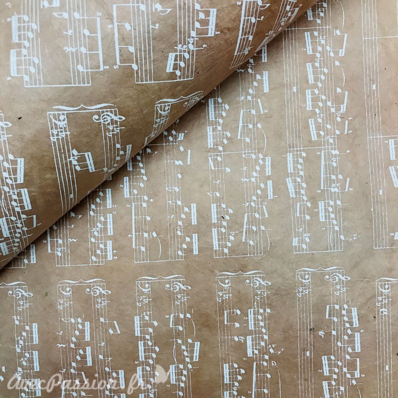 Papier népalais lokta lamaLi notes de musiques blanc sur nude