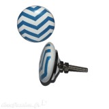 Bouton de meuble céramique blanc rayures diagonales bleus