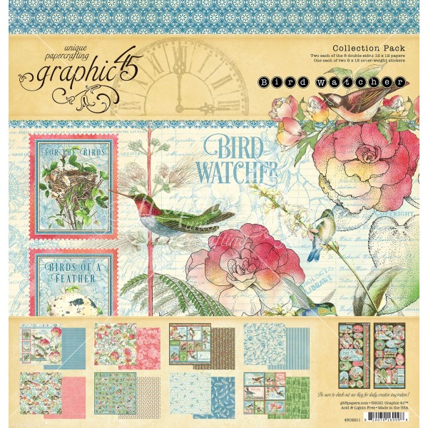 Papier scrapbooking assortiment Graphic 45 Bird Watcher Collection Pack 16fe 30x30