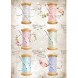 Papier de riz Stamperia A4 Romantic Threads aiguille & fil