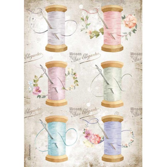 Papier de riz Stamperia A4 Romantic Threads aiguille & fil