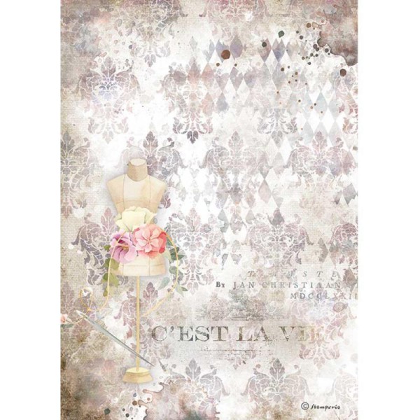 Papier de riz Stamperia A4 Romantic Threads mannequin rose