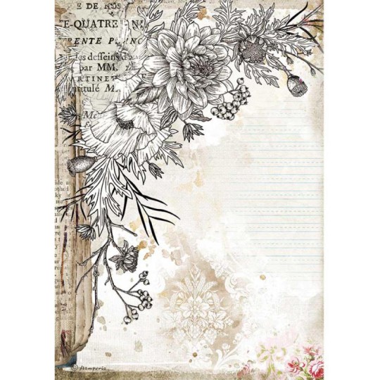 Papier de riz Stamperia A4 Romantic Journal fleur stylisée