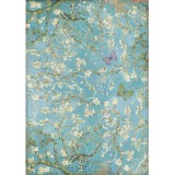 Papier de riz Stamperia A4 Atelier fleuri fond bleu avec papillon