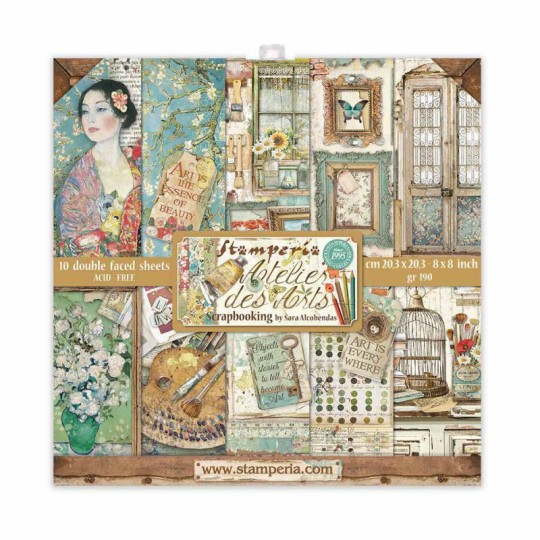 Papier scrapbooking assortiment Stamperia Atelier des Arts  10f 20x20 recto verso