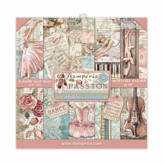 Papier scrapbooking assortiment Stamperia Passion  10f 20x20 recto verso