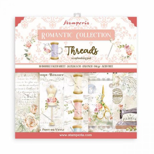 Papier scrapbooking assortiment Stamperia Romantic Threads  10f 20x20 recto verso