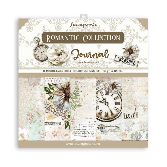 Papier scrapbooking assortiment Stamperia 10f 30x30 Romantic Journal