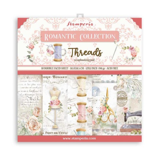 Papier scrapbooking assortiment Stamperia Romantic Threads 10f 30x30