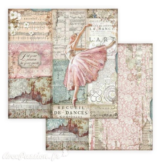 Feuille scrapbooking Stamperia Passion danseuse 30x30 réversible