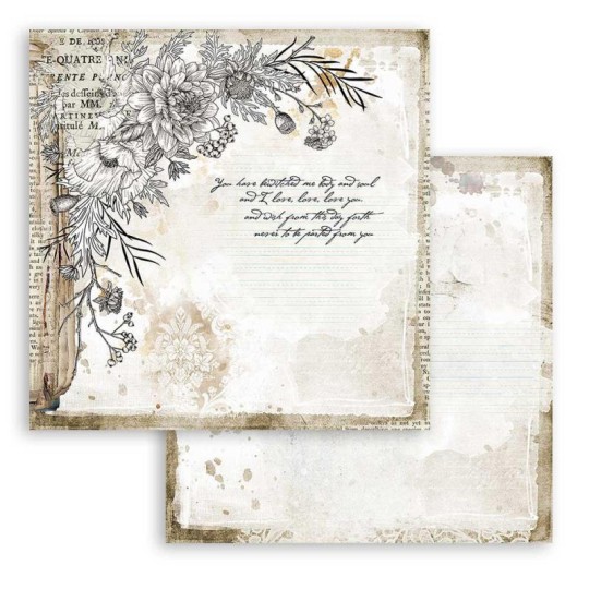 Feuille scrapbooking Stamperia Romantic Journal coin avec fleur 30x30 réversible