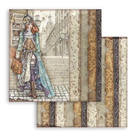 Feuille scrapbooking Stamperia Lady Vagabond 30x30 réversible