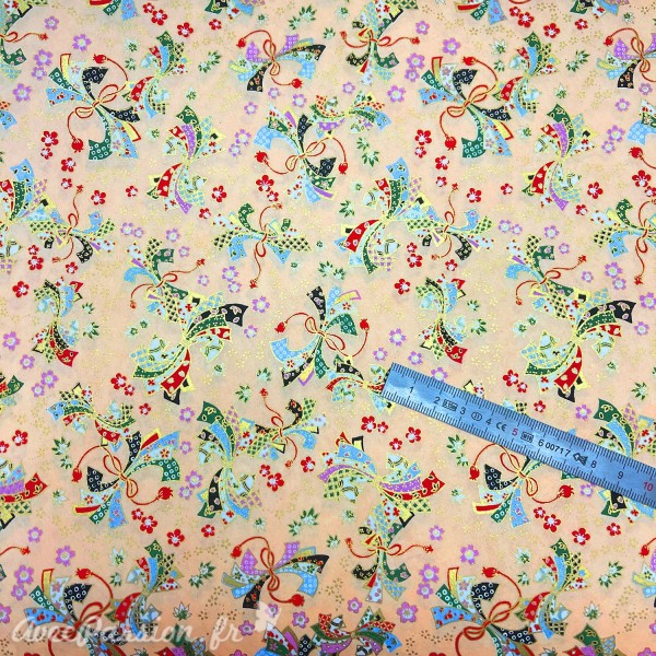 Papier japonais washi noeud multicolores fond jaune By Taniguchi 