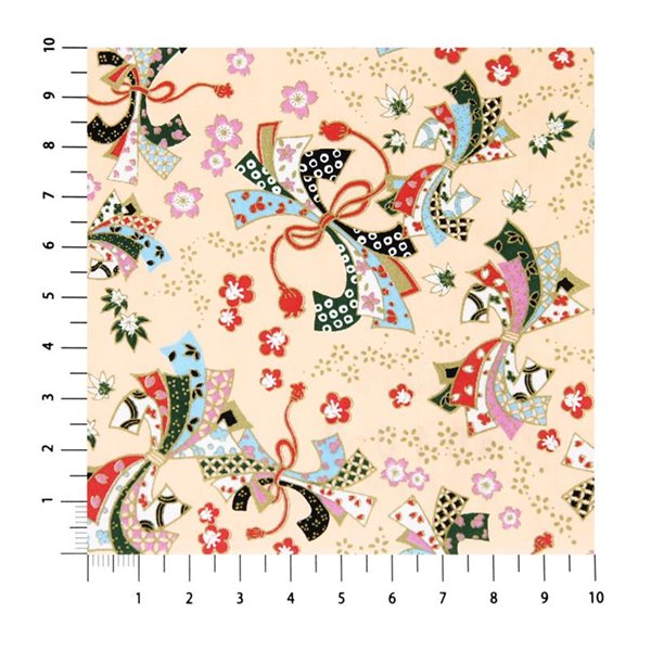 Papier japonais washi noeud multicolores fond saumon By Taniguchi