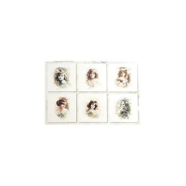 Set de 6 Papiers de riz fillette vintage II assortiment 15x15cm