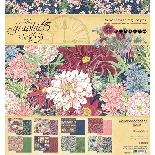 Papier scrapbooking assortiment Graphic 45 Blossom Paper Pad 24fe 20x20